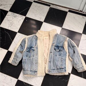 Blank NYC Blue Denim Jacket with Cream Sherpa Lining